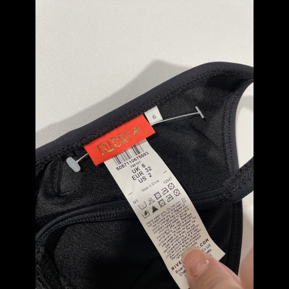 NEW‎ River Island [ 2 ] Elastic Wrap High Apex Bikini Top in Black/Gold - Picture 10 of 11